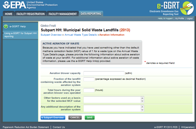 Subpart HH: Aeration Information